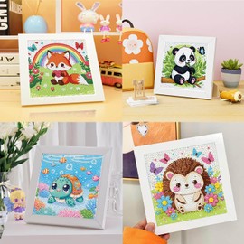 Diamond Painting Bambini 4 Pezzi – Kit Pittura Diamante 5D DIY con Animali Kawaii (Tartaruga, Riccio, Volpe, Panda), Diamond Painting Bambina Ragazzi, Kit Creativo Regalo per Bambini, 15×15 cm