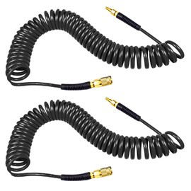 YOTOO Polyurethane Recoil Air Hose 1/4" Inner Diameter by 25' Long with Bend Restrictor, 1/4" Industrial Quick Coupler and Plug, Black. 2-Pack