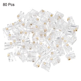 sourcing map Telephone Modular Plug Male RJ11 Connectors, Copper Core 4P4C Clear 80pcs