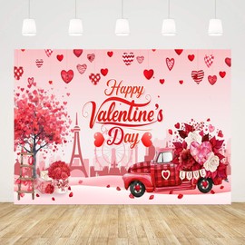 AIBIIN 7x5ft Valentines Day Backdrop Happy Valentine's Day Photography Background Red Heart Valentines Day Party Decorations Banner Photo Booth Props