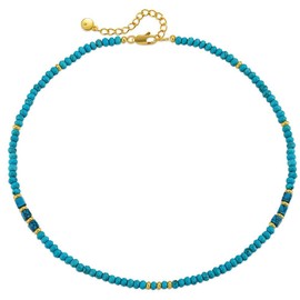 TreasureBay Handmade Womens Girls Beaded Necklace Choker - 4mm Beads Natural Gemstones Healing Crystal Jewellery Necklace (Turquoise/Gold Plated Beads)