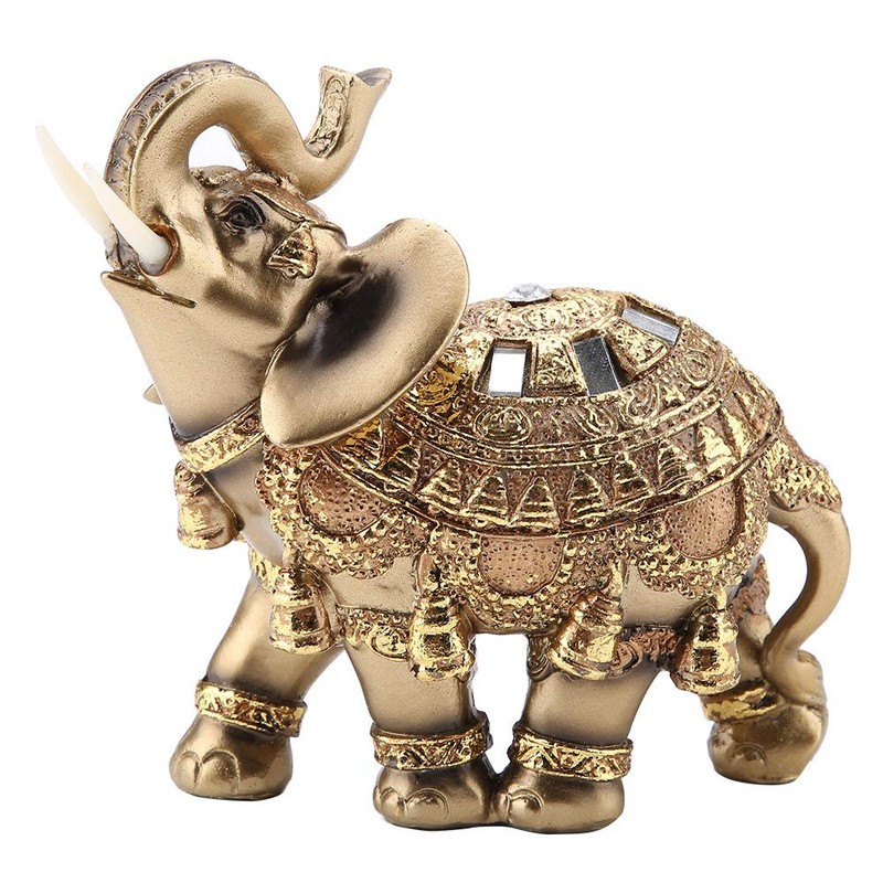 Walfront Lucky Feng Shui Golden Elephant Statue Sculpture Wealth Figure
