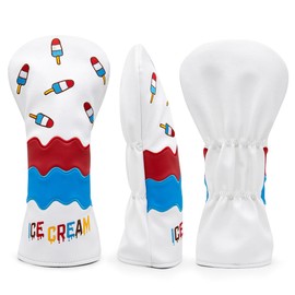 Golf Club Headcover Ice Cream Embroidered Overflow Wood Cover Driver Fairway Wood Utility Hybrid Headcover with Number Tag Summer Limited (for DR)