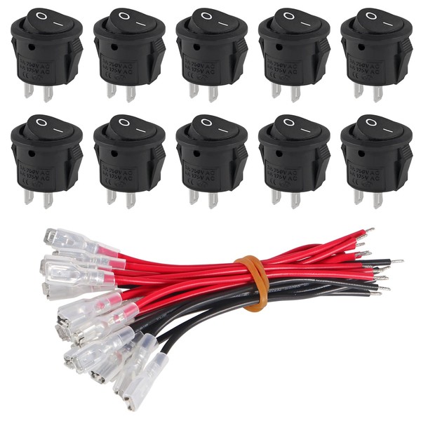DWEII 10 Pack Round Rocker Switch 12V ON Off 12