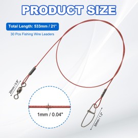 PATIKIL Fishing Wire Leader Line 125LB 21 Inch, 30Pcs Steel Heavy Saltwater Fishing Leader Line High Strength with Rolling Swivel and Snap, Red