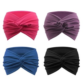 DRESHOW Pack of 4 Women's Headbands, Elastic Soft Headbands, Headband, Hair Band, Head Wrap, Cute Hair Accessories for Everyday, Yoga, Sports, Fitness, 4 Pack Solid Color Set-c25