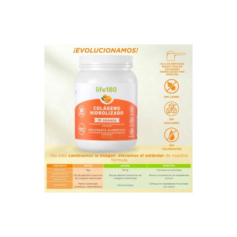 Life180 Colágeno Hidrolizado Polvo Sabor Naranja Paquete Piezas 450 Porciones