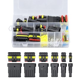 Glvaner Waterproof Connector for Wiring Couplers, Male/Female, 6 Types, 240 Piece Kit Set, 1, 2, 3, 4, 5, 6 Pins, Waterproof Electrical Terminals for Cars, Motorcycles, Cars, Trucks, and More