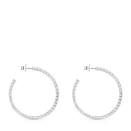 TOUS Large sterling silver hoop earrings for women with snap clasp and 40 mm diameter, classic and elegant, straight collection