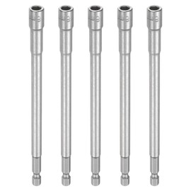 sourcing map 5pcs Nut Driver Drill Bit 6mm Metric Impact Socket 1/4" Hex Shank 6" (150mm) Extra Long Magnetic 6-Point Sockets Quick-Change CR-V Steel Bolt Setter for Power Drill Drivers