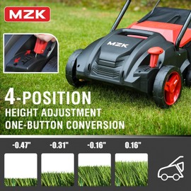 MZK 13-inch 13-Amp 2-in-1 Electric Dethatcher and Scarifier w/Removeable 4-Position Height Adjustment,Lawn dethatcher w/8-Gallon Thatch Collection Bag,Keep Lawn Health