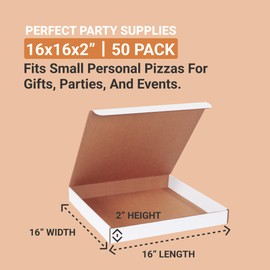 Aviditi Extra Large Pizza Boxes 16 Inch - 16" L x 16" W x 2" H, White (50-Pack) Extra Strong Quick Assembly Cardboard Boxes for Pizza, Pizza Party Supplies, Heavy Duty Food Storage Takeout Container