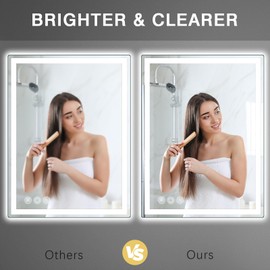 Memobarco LED Mirror for Bathroom 20"x 28" with Frontlit and Backlit, Anti-Fog Mirror with Lights, Stepless 3 Colors Temperature & Dimmable Bathroom Mirror, Memory Tempered Glass Mirror for Bathroom