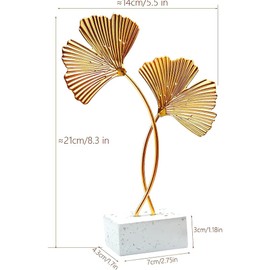 Metal Leaves Decoration, Ginkgo, Living Room Decoration, Decorative Objects Gingko Leaf Sculpture Handcrafted Art Statue for Home Office Decor Living Room Centrepieces (Golden)