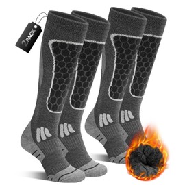 CAOZITOU 2 Pairs Ski Socks for Mens Women 6-9, Merino Wool Thermal Winter High Performance Breathable Thick Socks for Outdoor Sports Skiing Snowboarding (DarkGrey)