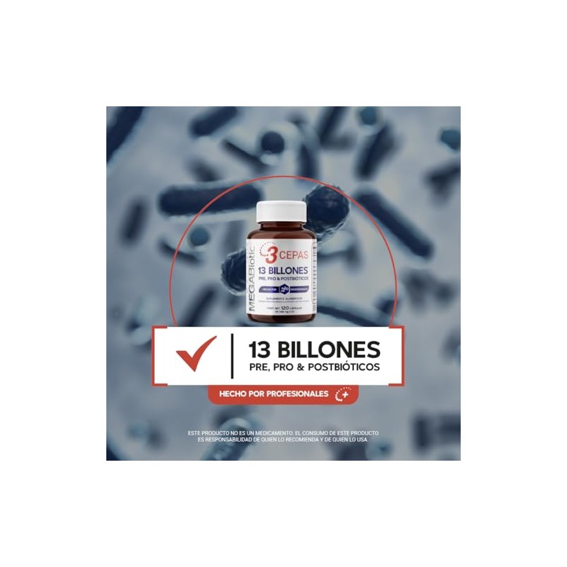 MegaBiotic Probióticos 13 Billones 3 cepas con Pre y Postbióticos
