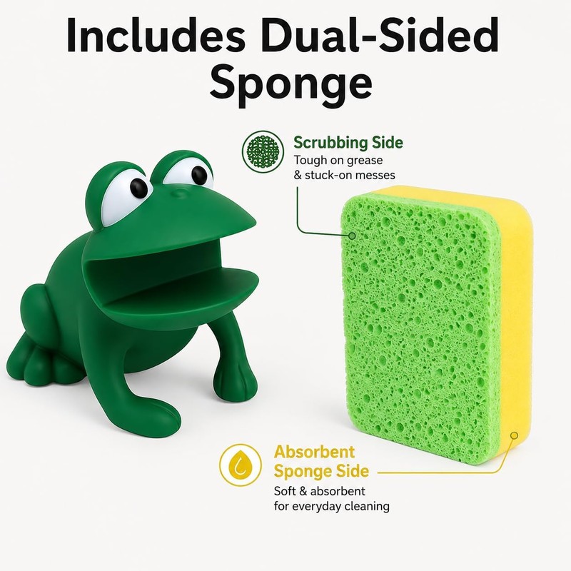 Frog Shaped Sponge Holder for Kitchen Sink - Cute Draining