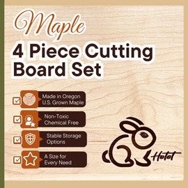 Hotot 4-Piece Maple Wood Cutting Board Set with Holder Made in USA