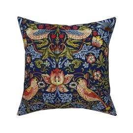Decorative Pillow Covers William Morris Strawberry Thief Bright Blue Square Cushion Cover Cotton Throw Pillow Covers Home Decor for Sofa Car Bedroom 18x18 Inch