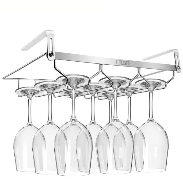 HULISEN Wine Glass Holder with Adjustable Shelf Thickness Wine Glass Hanger Hanging, No Drilling, Screw-On, 18/8 Stainless Steel