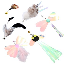 Hayaww 6 Stück Katzenangel Ersatzanhänger Katzenspielzeug Feder Cat Feather Toys Ersatz Interaktive Katzen SpielzeugInteraktives Katzenangel Ersatzfedern mit Anhänger Feder Glocke (A)