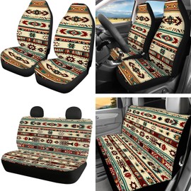 Horeset Western Aztec Auto Seat Cover Full Set of 11pc,Auto Cushion with Headrest Cover,Cup Coasters,Handbrake Cover,Gear Shift Caover and Lanyaeds Key Chain Vehicle Accessories Decoration
