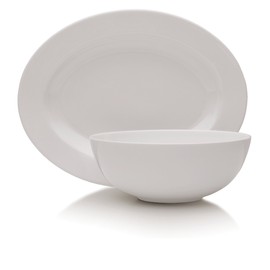 Mikasa Delray 14-Inch Oval Platter and 9-Inch Vegetable Bowl Set , White -