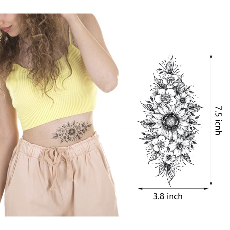 32pcs Black Rose Flower Temporary Tattoo Sticker For Women,Multiple Floral