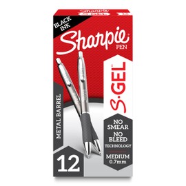 Sharpie S-Gel, Gel Pens, Sleek Metal Barrel, Gunmetal, Medium Point (0.7mm), Black Ink, 12 Count