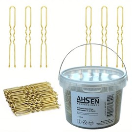 Ahsen Professional Wavy U-Shaped Hair Pins 5 cm Gold Hair Pins with Storage Box Gold Colour