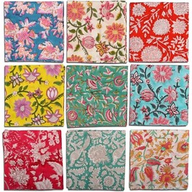 10 Pc Cotton Cloth Napkins Hand Block Print Hand Made Size 16x16 Inch Printed Home Decor Indian Eco Friendly Mix Lot Dinner Napkins (Multicoloured 17x17)