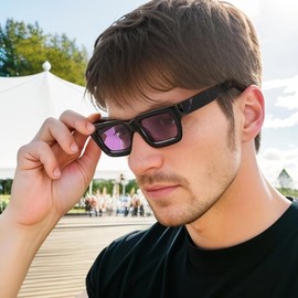 SHEEN KELLY Retro Thick Rectangle Chunky Sunglasses Women Men Trendy Square Shades Fashion 90s Glasses