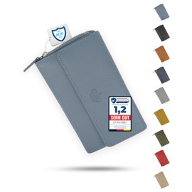 Baur Women's Genuine Leather Wallet with RFID Protection, Large Wallet, Many Card Slots, Wallet with Press Stud and Zip Coin Compartment, Women's Wallets, Dove Blue, Classic