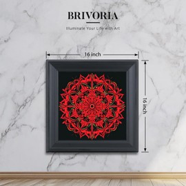 Brivoria Ember Glow 16x16 Inch Framed Wall Art – Red Mandala on Black Acrylic – Unique Boho Wall Decor for Living Room, Bedroom, or Office – Rustic Farmhouse Home Accent