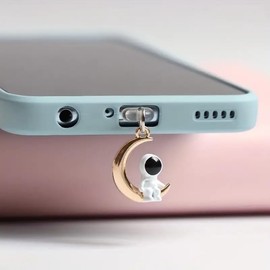 Gold Cute Astronaut Dust Plug Charm Cute Charge Port Anti Dust Plug USB Type C Plug for Earphone Jack Stopper Cap Accessories Cell Phone Anti-Dust Plugs