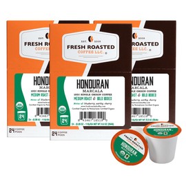 Fresh Roasted Coffee, Organic Honduran Marcala | USDA Organic, 100% Single Origin, Kosher | Medium Roast 72 Pods for K Cup Brewers