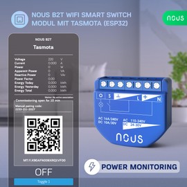 NOUS WiFi Smart Switch Modul mit Tasmota und Leistungsmesser, AC 16A/DC 10A, ESP32, Temp Sensor, Matter & MQTT, 1 Kanal, Trockenkontakte, Kompatibel mit Alexa, Home Assistant, Google Home, Apple Home
