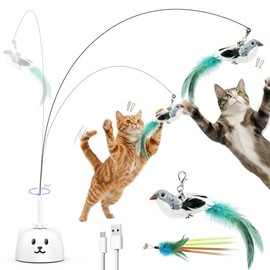 Interactive Cat Toys for Indoor Cats - Automatic Flying Bird Feather Toy, USB Rechargeable Electric Cat Teaser with Sticky Suction Base, Smart Motion Activated Self-Play Enrichment Toy for Bored Cats