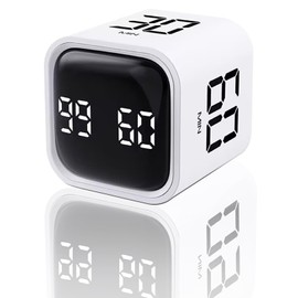 EooCoo Stylish Digital Timer, Creative Cube Rotation Timer 5/10/30/60 Minutes, Countdown Productivity Timer for Working Cooking Fitness Studying Teaching, Easy Use for Adults and Kids, White