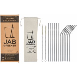 JABs 12 Silver Stainless Steel Straws Reusable Straight Straws and Curved Straws Cleaning Brushes Carry Bag