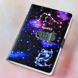 Tagebuch aus Leder mit Zahlenschloss, Reisetagebuch, Notizbuch für Jungen und Mädchen, zwölf Sternbilder TPN145 (Skorpion)