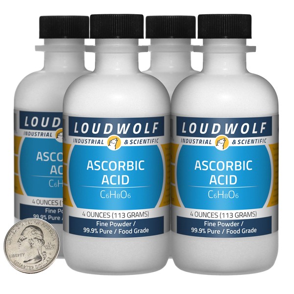 Ascorbic Acid / 1 Pound / 4 Bottles / 99.9% Pure Food Grade/Fine Powder/USA