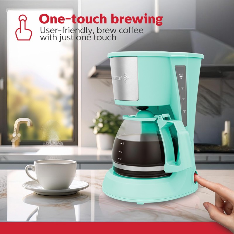 Holstein Housewares HH-0914701I 5-Cup Coffee Maker, Mint, 9.8x10x5.7