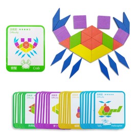 NINGESHOP Children's Geometric Shapes Wooden Puzzles, 155 Pieces Building Blocks Montessori Toy Puzzle and 24 Design Cards Suitable for 3 4 5 6 Year Old Children Educational Toy