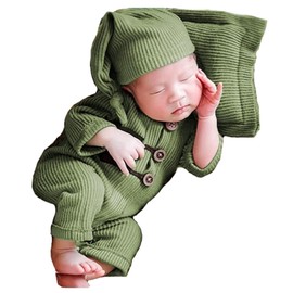 Géneric Ederafoto 3Pcs Newborn Photography Outfits Props Baby Phootshoots Boy Photo Posing Pillow Crochet Romper Hat Costume(Green C)