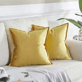 OMMATO Yellow Cushion Covers 60cm x 60cm Square Velvet Decorative Throw Pillow Covers for Couch Sofa Living Room 24x24 inch 2 Pack