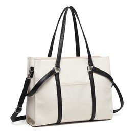 I IHAYNER Laptop Tote Bag Canvas Laptop Bag 15.6 inch Work Shoulder Bags Women Business Office Work Bag Briefcase College Bag Black