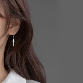 Minimalist Faith Cross Dangle Drop Hook Earrings Sterling Silver 925 for Women Fashion Hope Love Godliness Dangling Hoop Earring Jewelry Gifts Hypoallergenic
