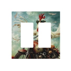 Decorative Outlet Covers Kids Cartoon Funny Chicken Rooster Motorcycle 2 Gang Light Switch Cover Plate Double Rocker Switch plate Covers Wall Plates Electrical GFCI Receptacle for Bedroom Home Decor