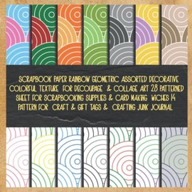 scrapbook paper rainbow geometric assorted decorative colorful texture for decoupage & collage art 28 patterned sheet for scrapbooking supplies & ... craft & gift tags & crafting junk journal